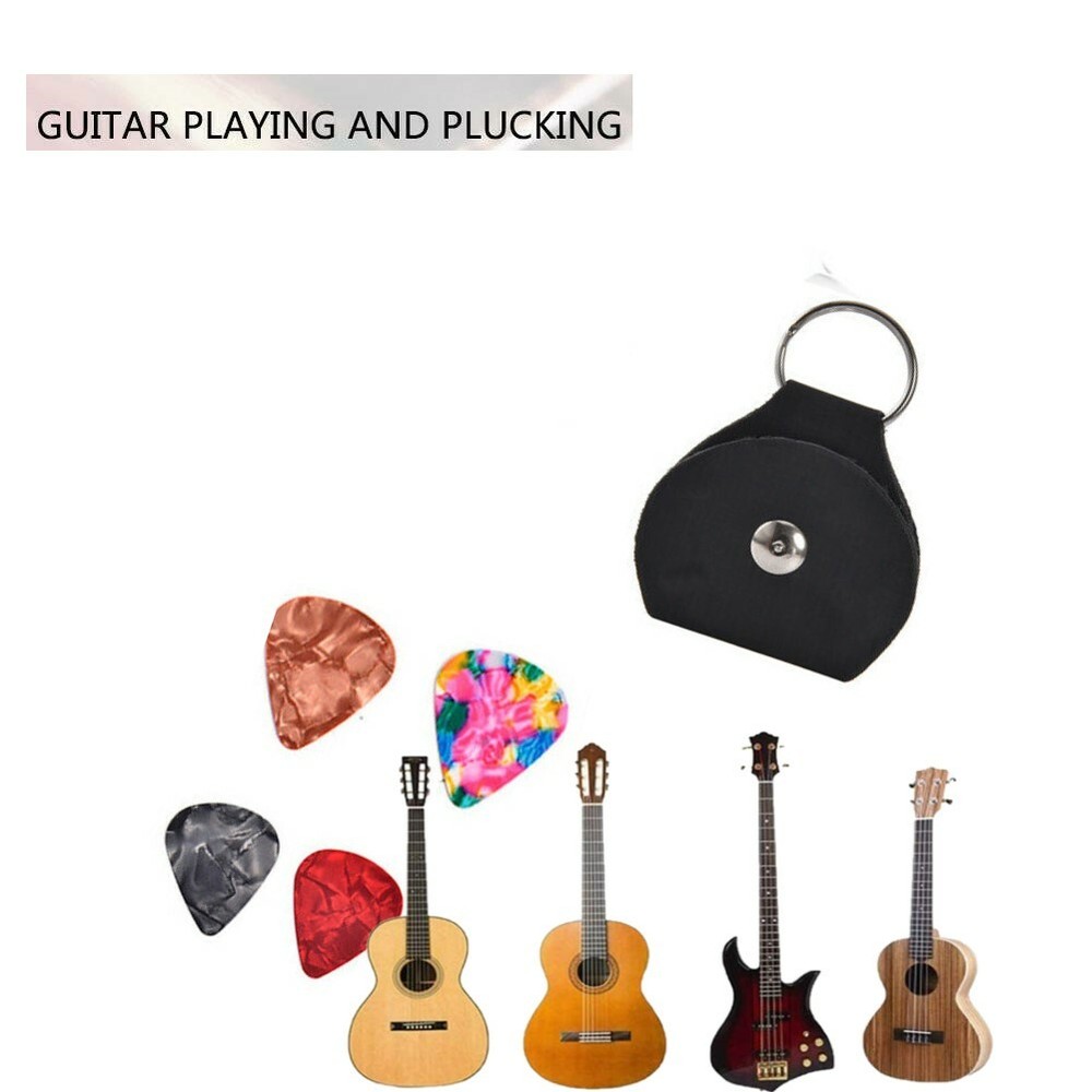 Guitar Pick Holder Case Leather Keychain Plectrum Cases Bag with 4 Pick