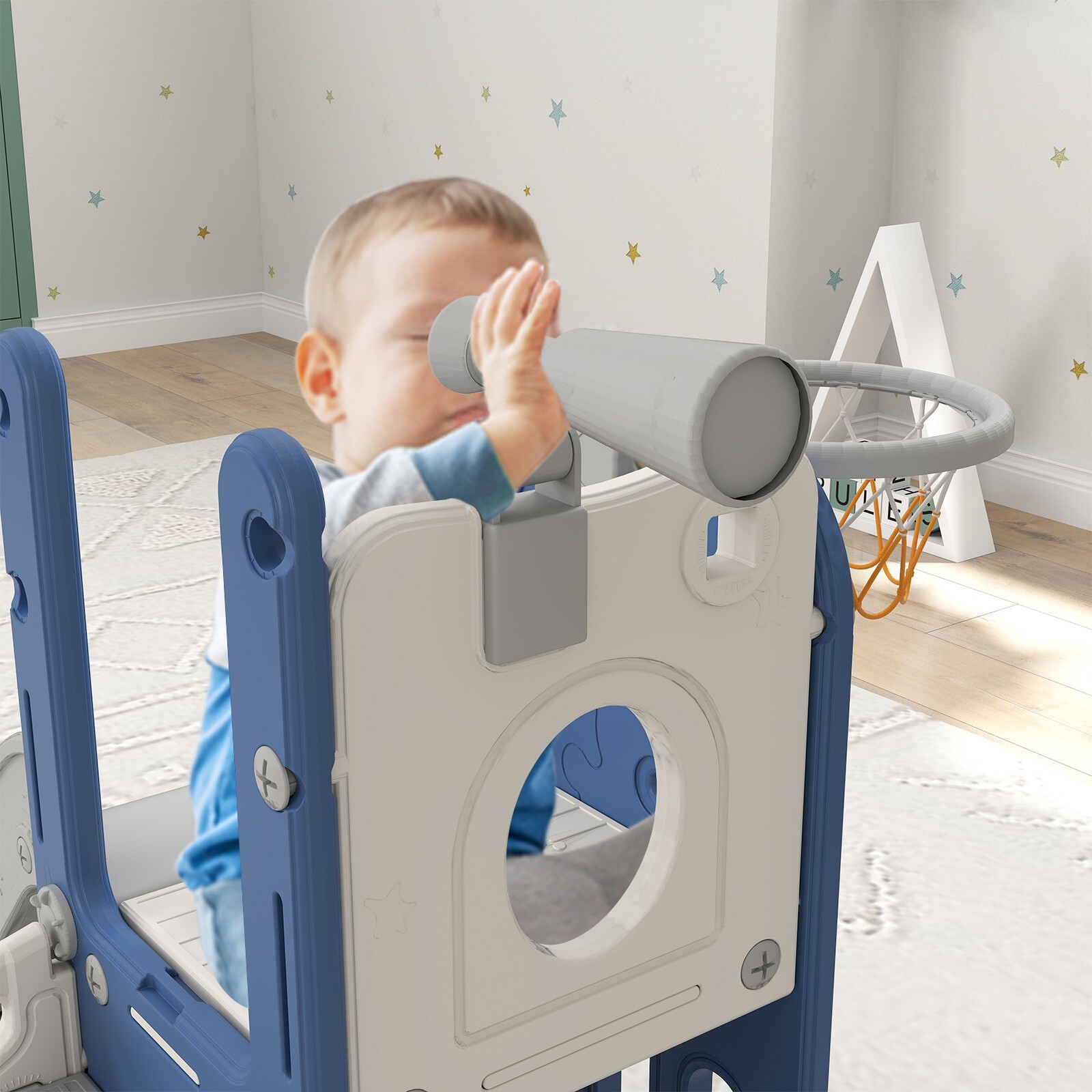 6 in 1 Toddler Playset Slide for Toddlers Age 1-3, Toddler Playground Blue