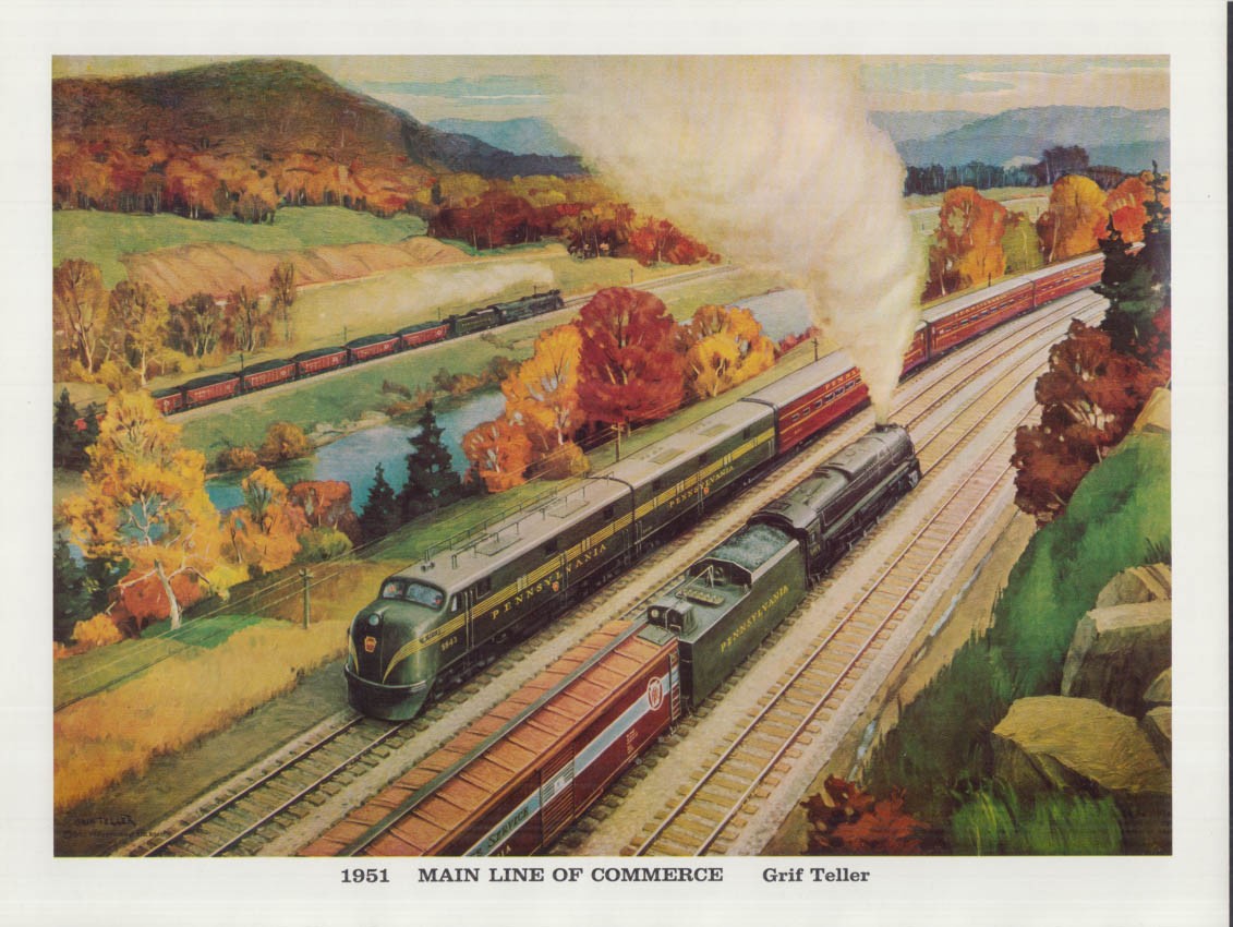 Pennsylvania Railroad 1959 color print 1951 Main Line of Commerce - Grif Teller