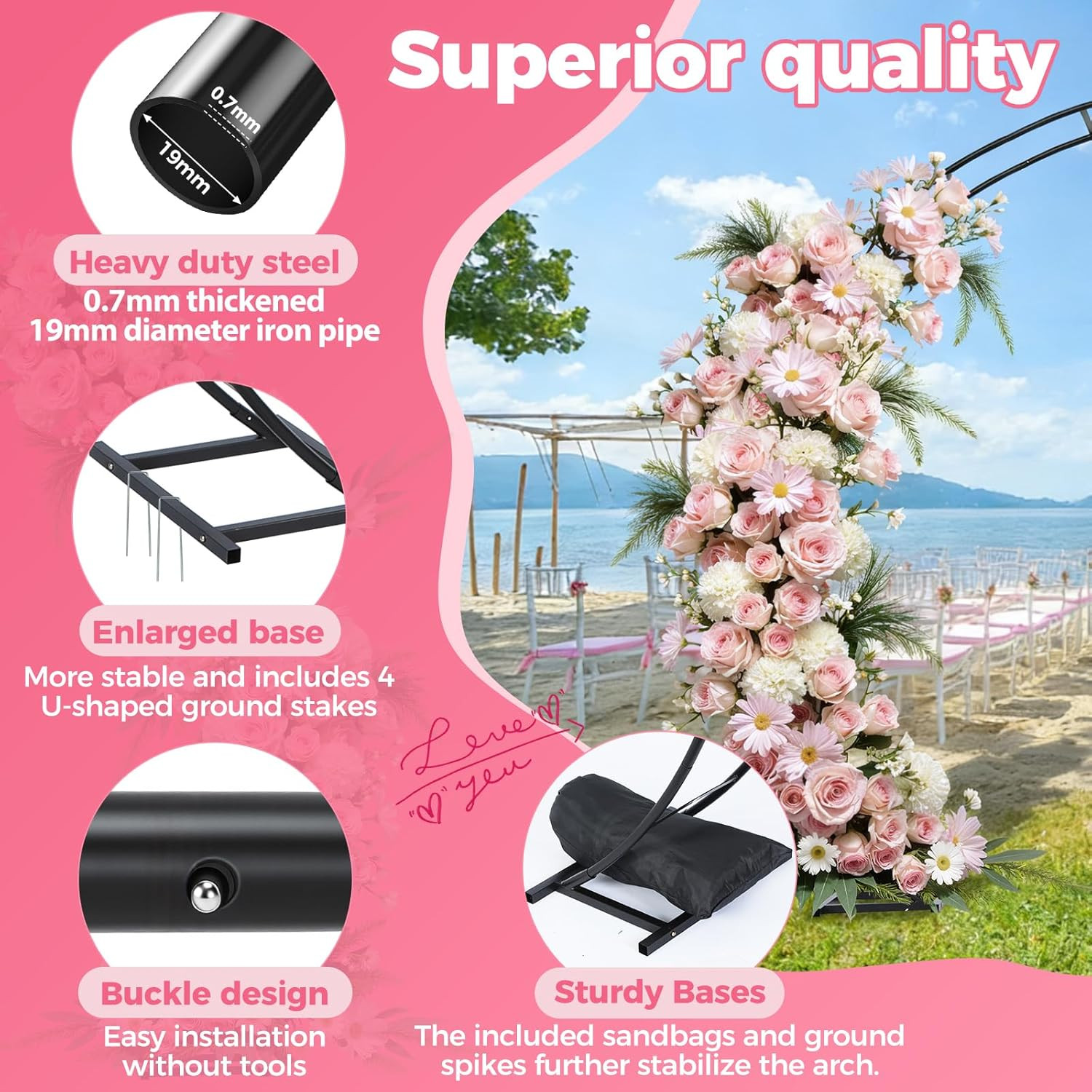 Large Metal Garden Arch Trellis,Wedding Arch. 8*7Ft. 19Mm Heavy-Duty Pipe, Arch