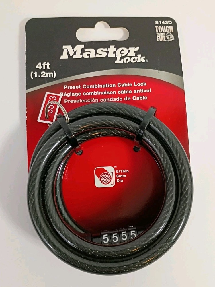 Master Lock Self Coiling Cable Lock Black 4-Feet x 5/16" 8143D