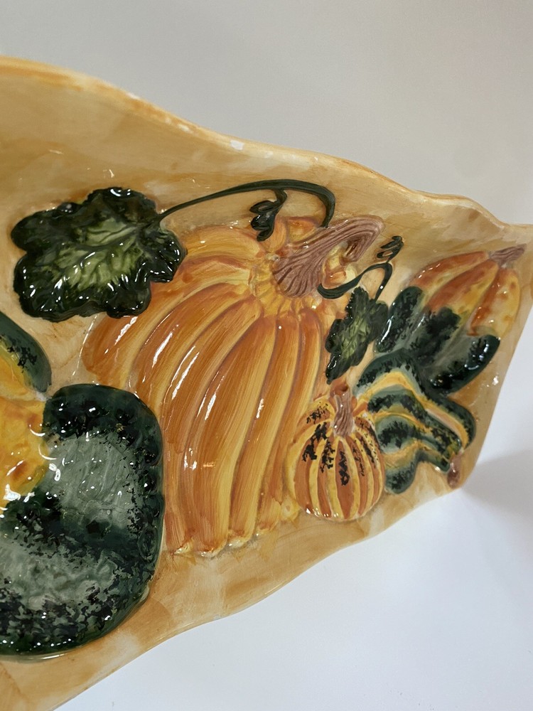 Ceramic Fall Harvest Pumpkin Rectangle Serving Platter Cardinal Inc 17 X 7