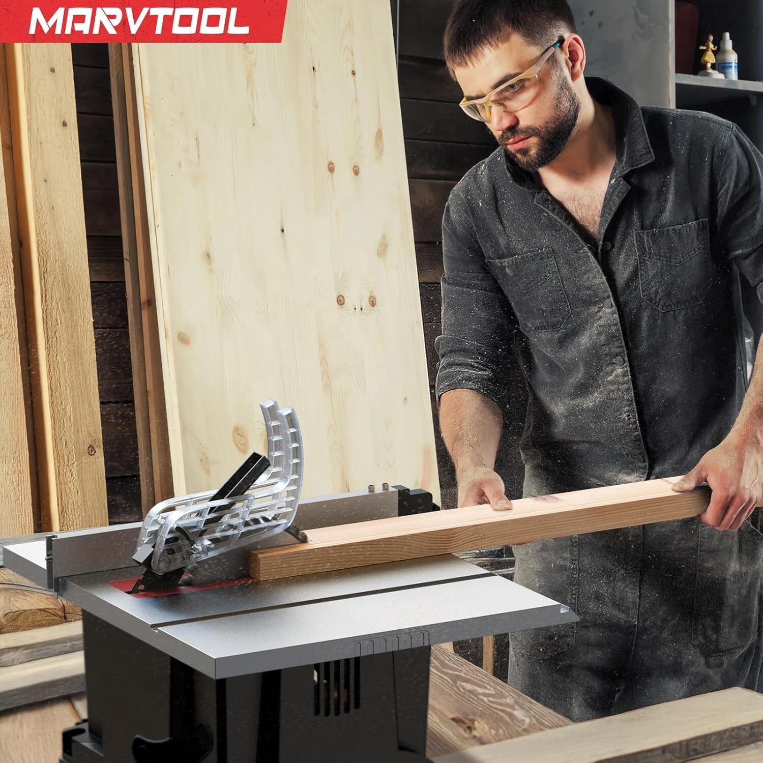 MarvTool Table Saw 10 Inch with 36T Blade 15 Amp Electric Saw 0-90° Wood Cutting