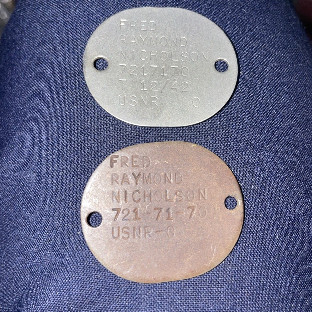 2-WW2 US Navy R  Dog Tag Fred Raymond 1942