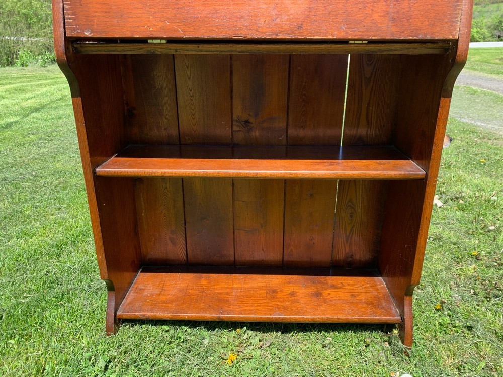 Antique Secretary Desk Solid Oak Pull Down, Bottom Drawer Book Shelf Board Bat