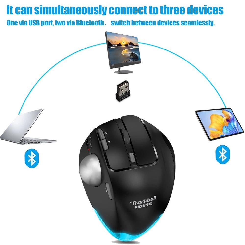 zelotes Trackball Mouse,Rechargeable Wireless Bluetooth Mouse,4800 DPI (5-Lev...