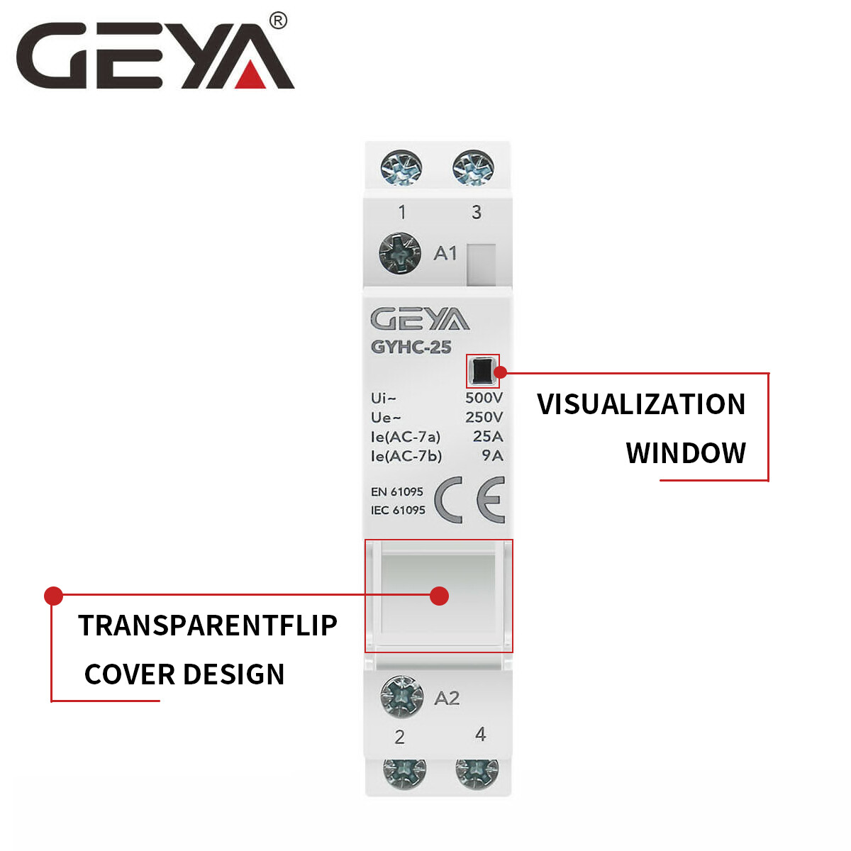GEYA Modular AC Automatic Contactor 2P 25A 2NO 110V Household Contactor Din Rail