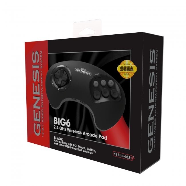 Retro-Bit Official Sega Genesis BIG6 2.4 GHz Wireless Controller 6-Button Pad