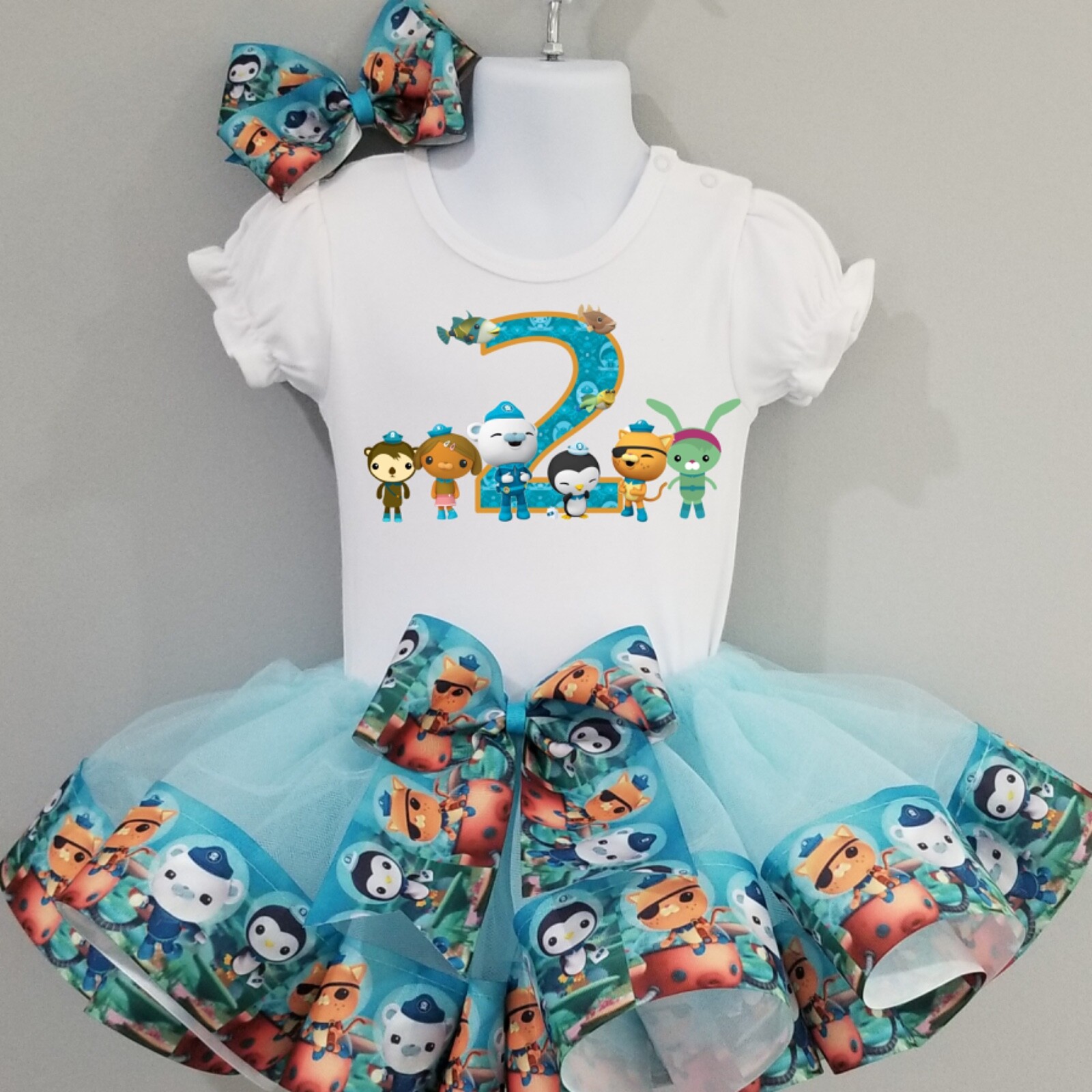 OCTONAUTS 3 Piece Birthday Ribbon Tutu Outfit | Ribbon Tutu, Tshirt & Hair Bow