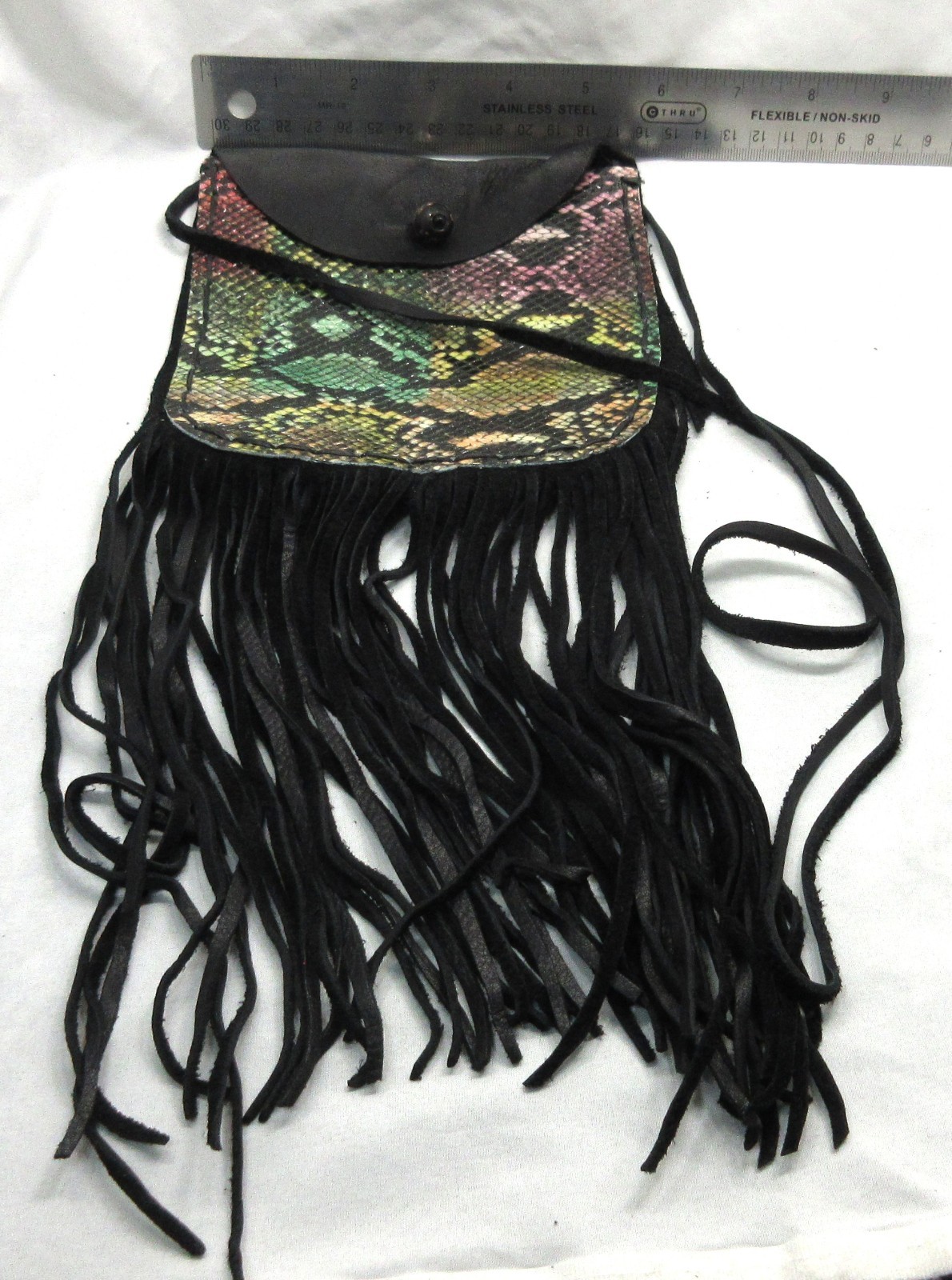 Native American Black Faux Snakeskin Leather Pouch, Cherokee Made, COA #P79