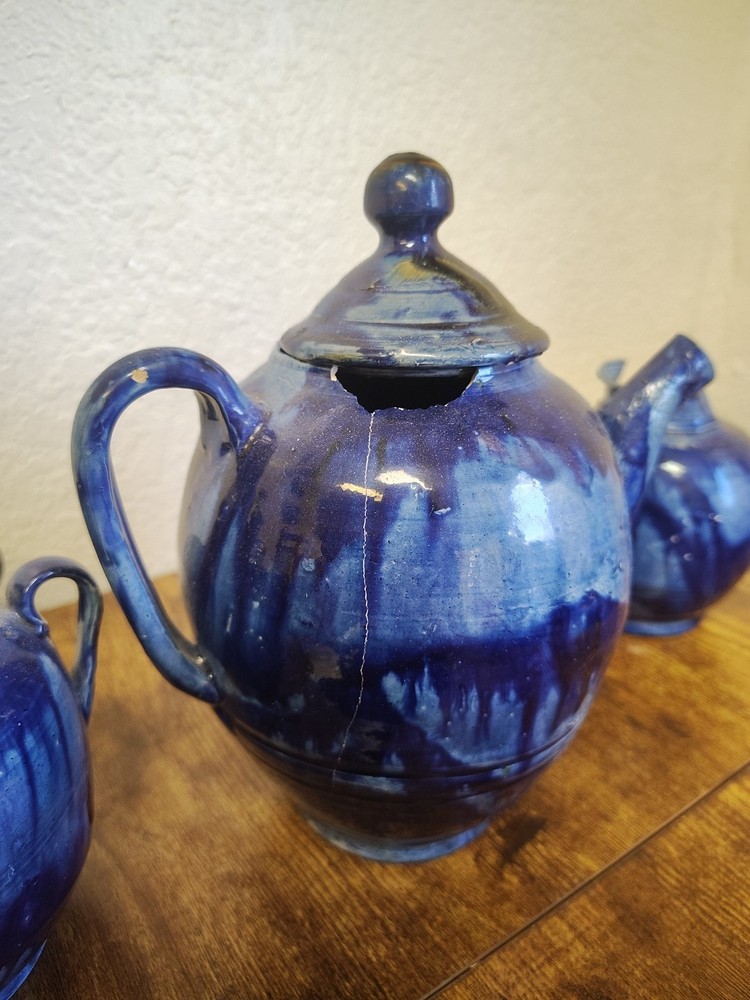 Handmade Blue Glazed Pottery Tea Set