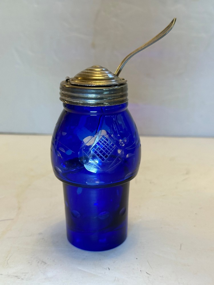 COBALT CUT TO CLEAR CONDIMENT, CASTER SET
