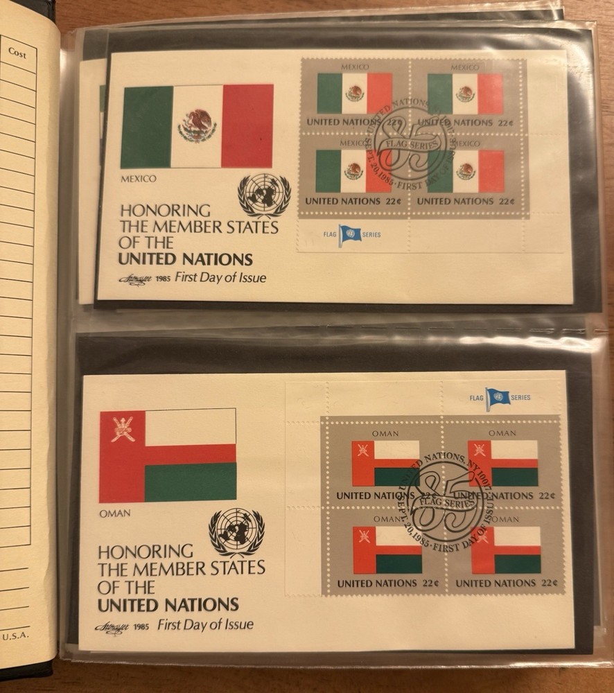 104 Mixed UNITED NATIONS First Day Covers Stamps 1985-1987 W/ Binder. Rare Lot