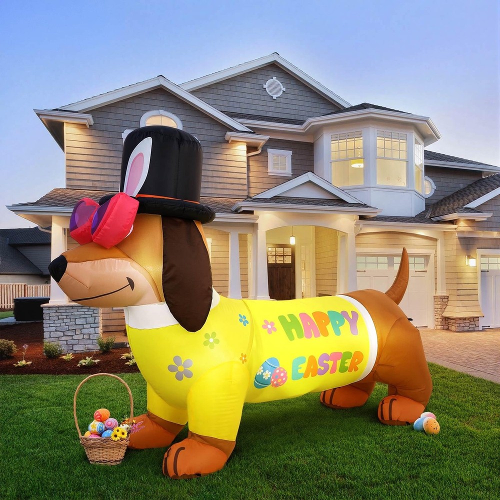 Leyndo 5.3 ft Easter Inflatables Outdoor Decorations Easter Dachshund Dog Inflat