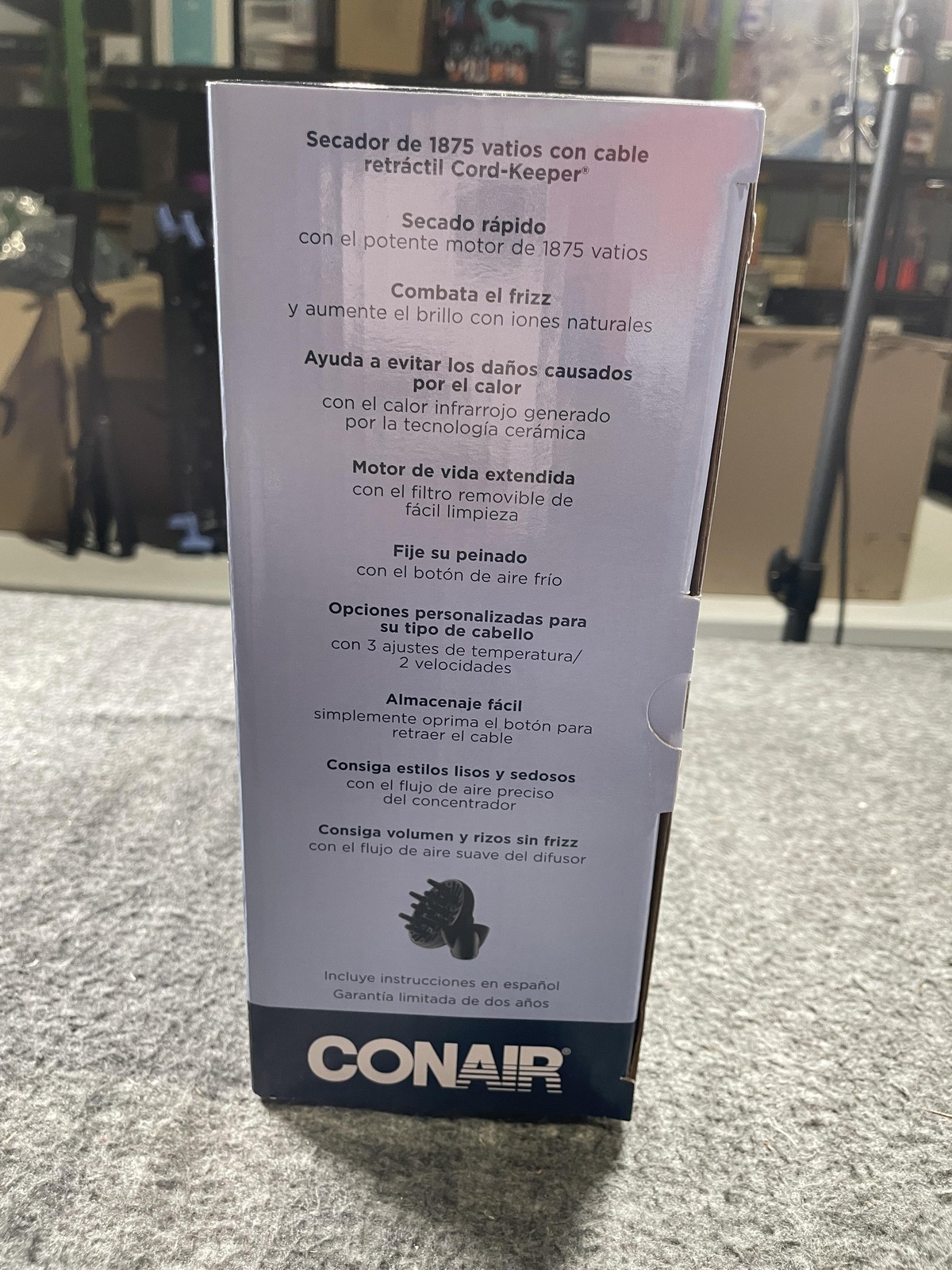 Conair Cord-Keeper 1875W Hair Dryer Retractable Cord w/ Concentrator & Diffuser