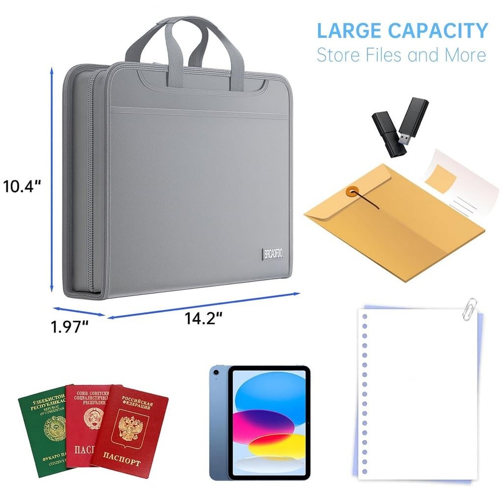 BROADFDO Fireproof Accordion File Organizer – Large, Grey