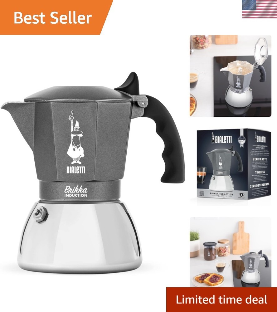 Coffee Maker Espresso Machine 4 Cup Induction Brikka Silver with Timer