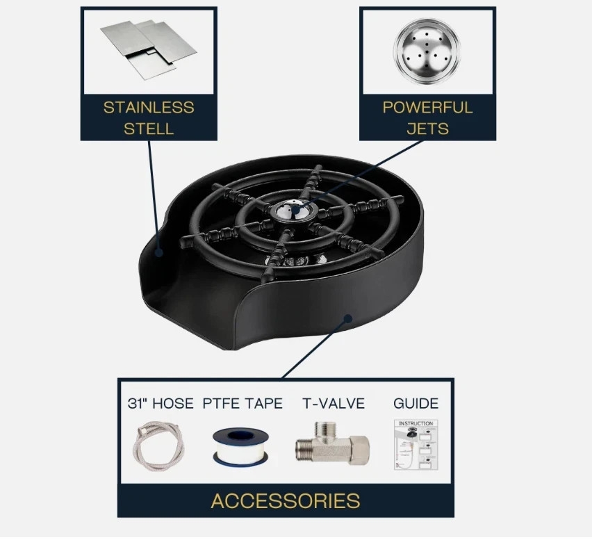 Automatic Glass Rinser for Kitchen Sink - 360° Quick Clean