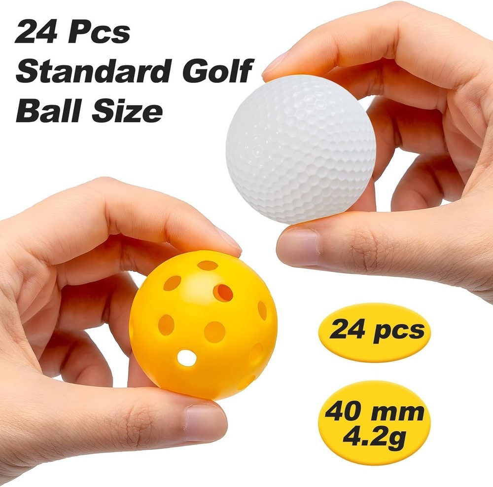 24 Pack Practice Golf Balls 40mm Limited Flight Plastic Training Colored