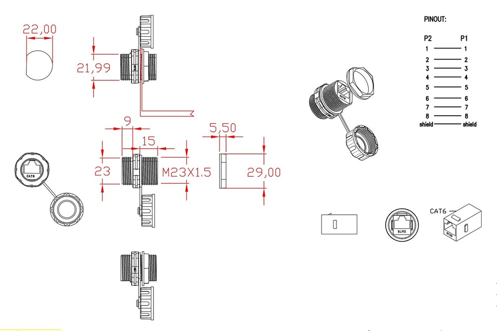10PCS Shielded CAT6 RJ45 Panel Mount Connector Ethernet LAN Coupler Waterproof
