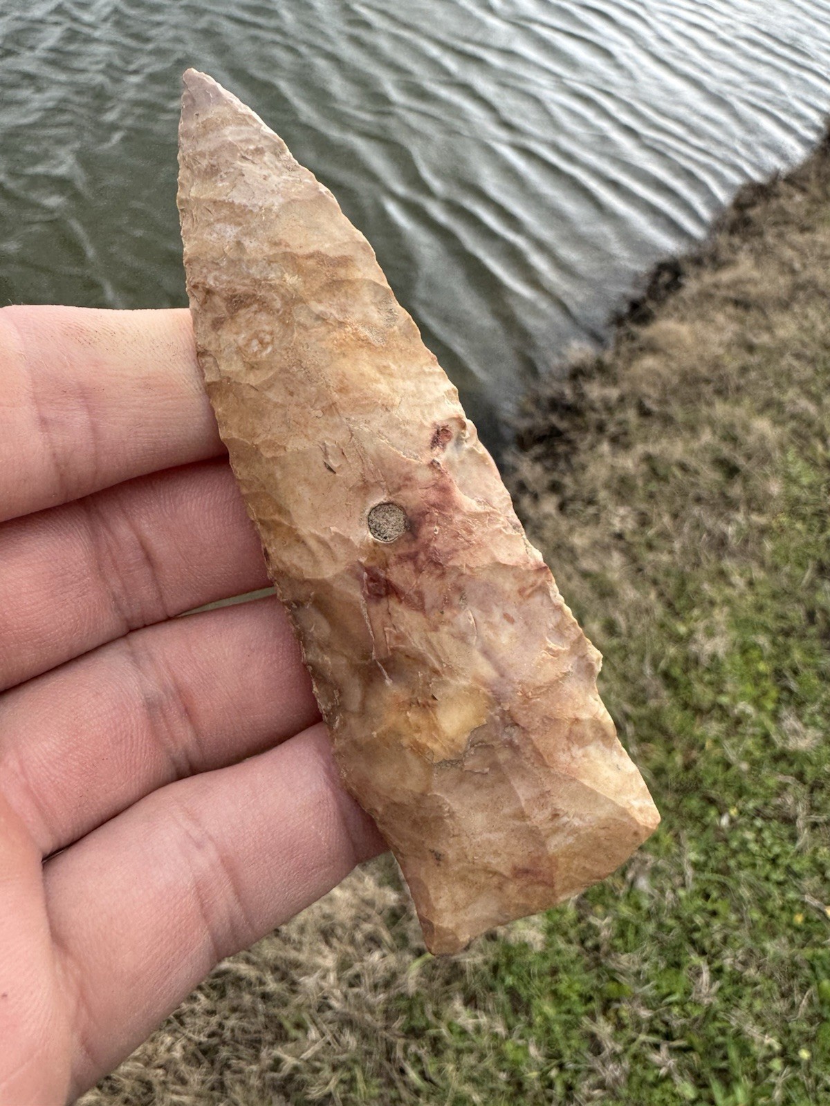 Rare Colorful Native American Paleo Scottsbluff Arrowhead Point