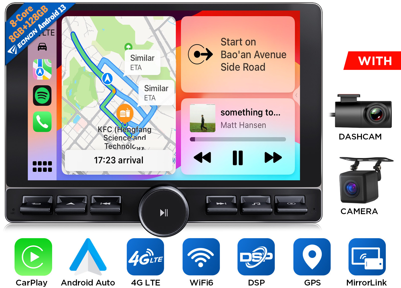 8+128GB Android 13 10.1" QLED Car Radio GPS Stereo CarPlay WiFi 4G LTE Head Unit