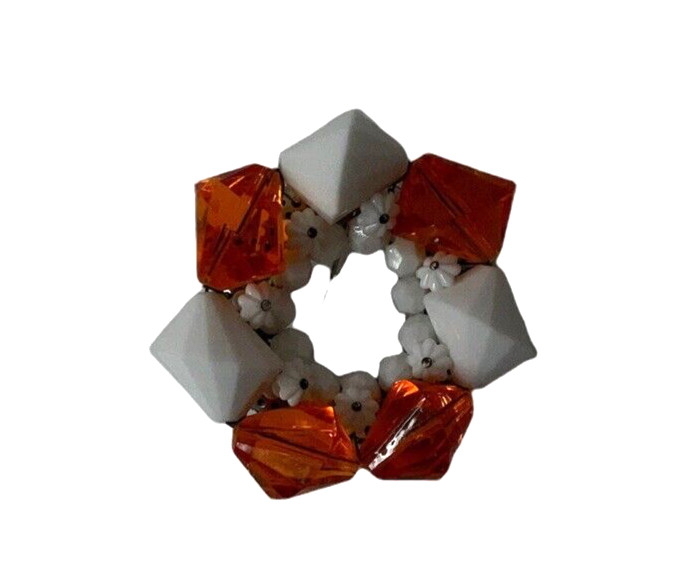 circle brooch orange and white beaded