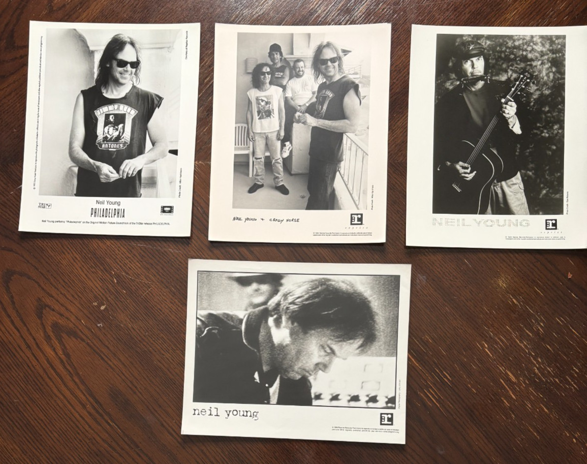 Neil Young Press Photos Lot - 4 Vintage 8x10 B&W 1989-1994 (Crazy Horse)