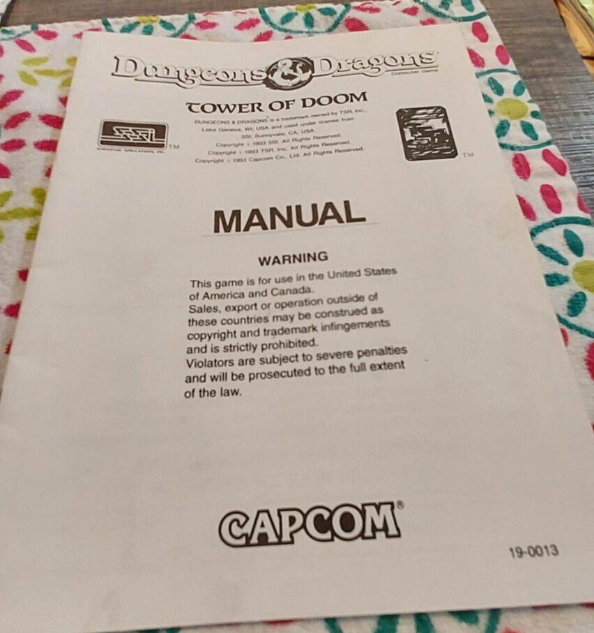 Capcom Dungeons & Dragons  original manual