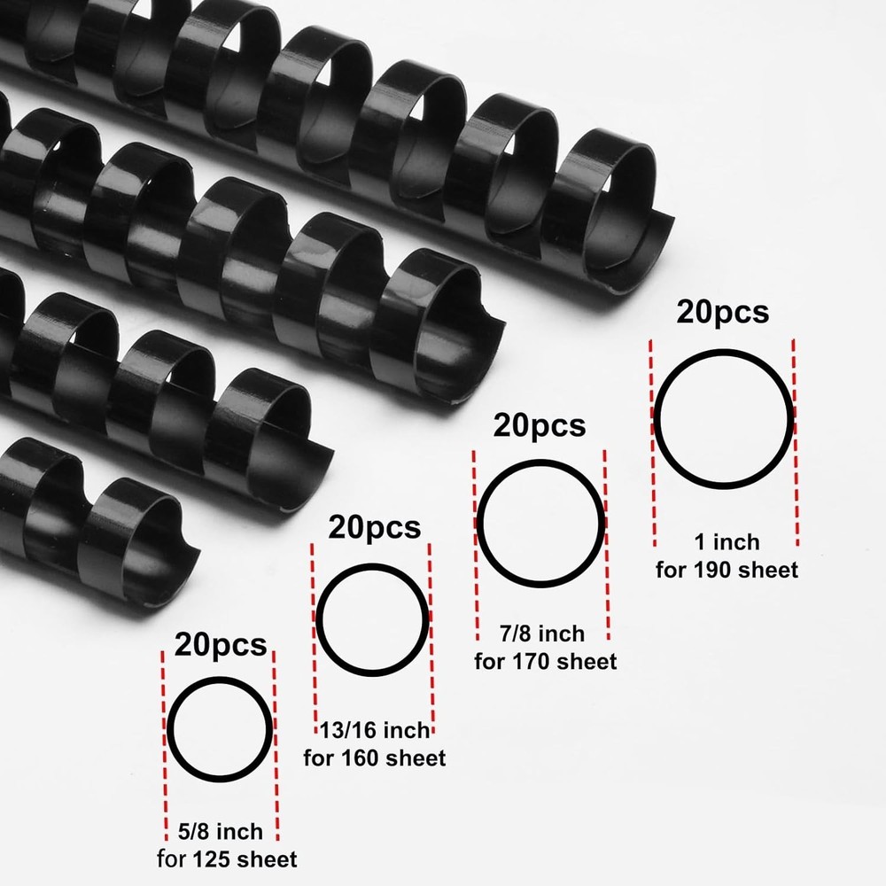Multi-Size Pack of 40 Black Binding Combs for Letter Size - Durability Assured
