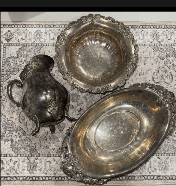 Vintage Wallace Baroque Silverplate  Serving Set Flatter Bowl Pitcher Ornate
