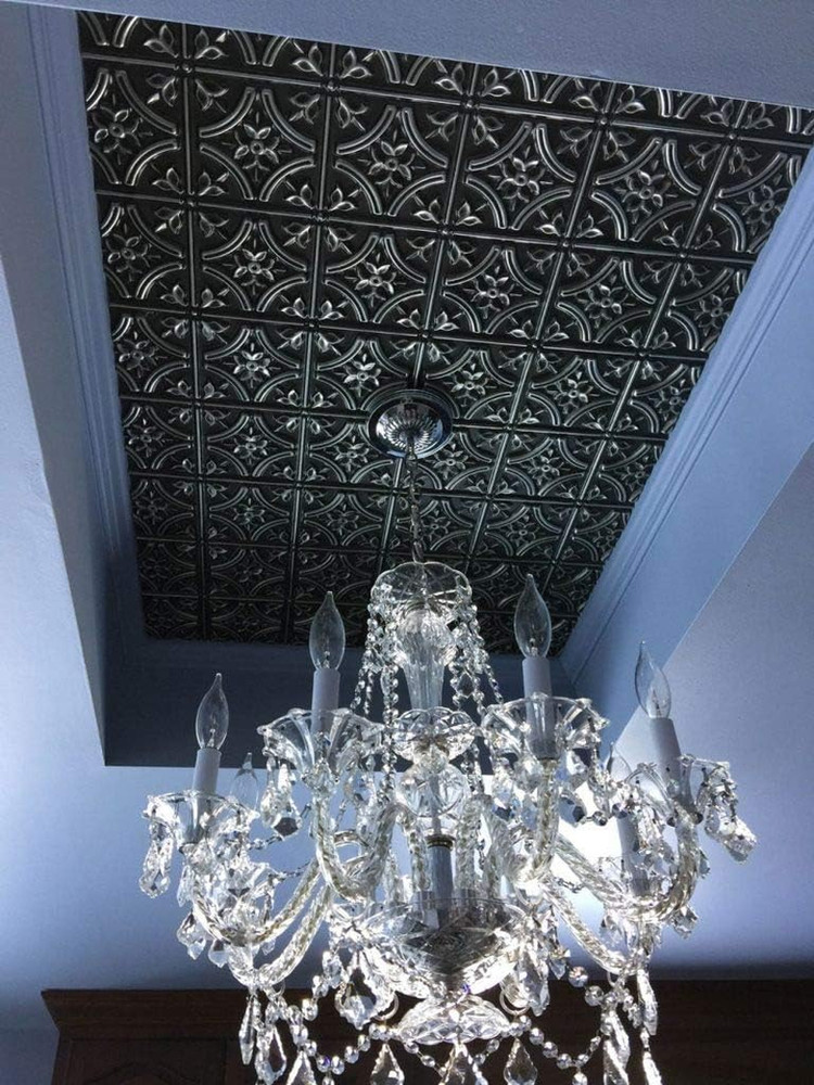 Antique Silver Gothic PVC Ceiling Tiles - 25 Pack, 100 Sq.Ft Coverage
