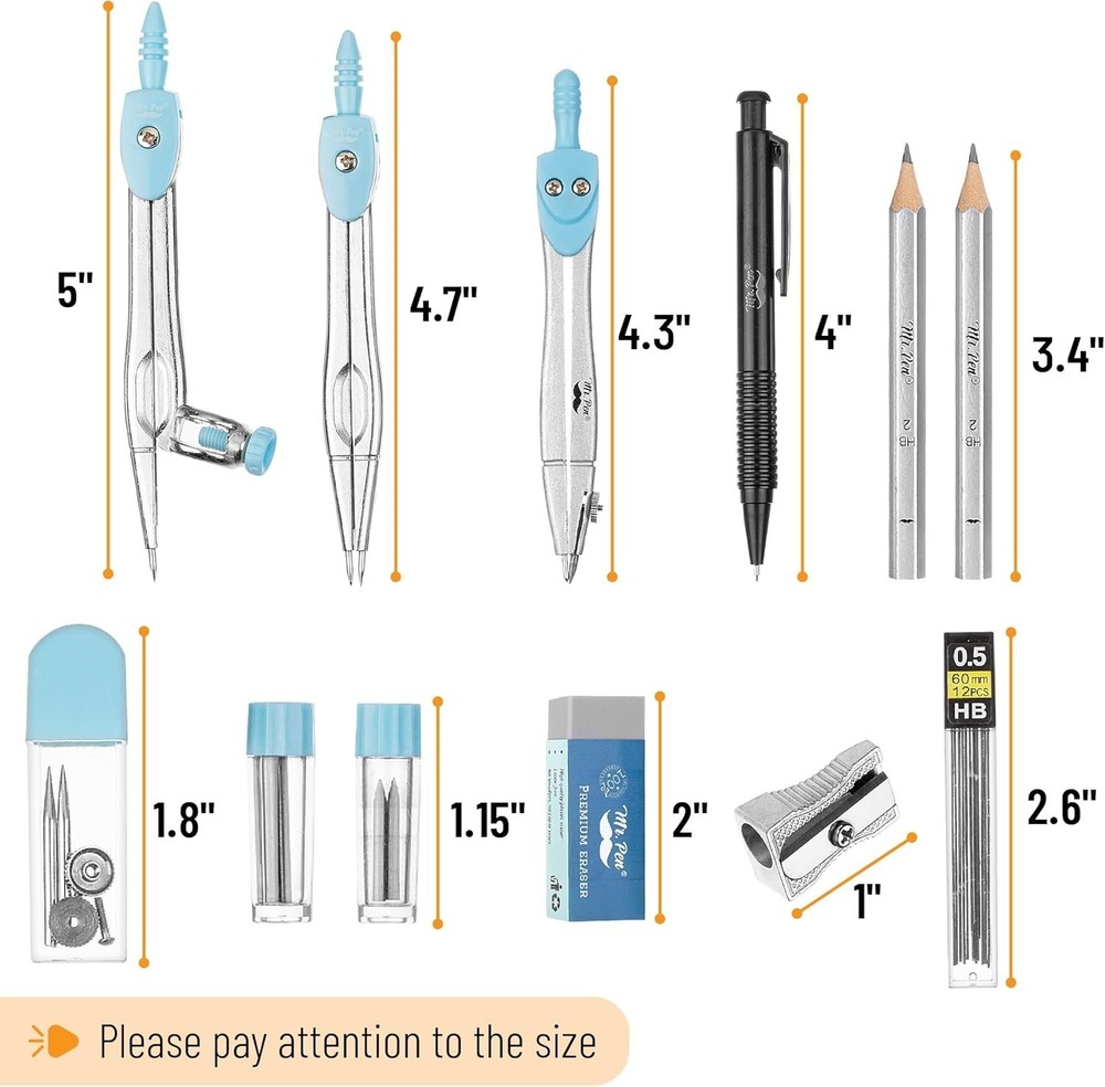 Light Blue 15-Piece Geometry Tools Set with Storage Case for Easy Organization