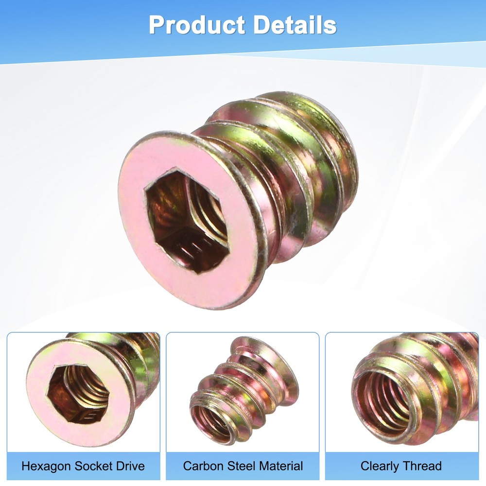 20-Pack Threaded Inserts for Wood, M5x10mm Threaded Insert Nuts [Gold Tone]