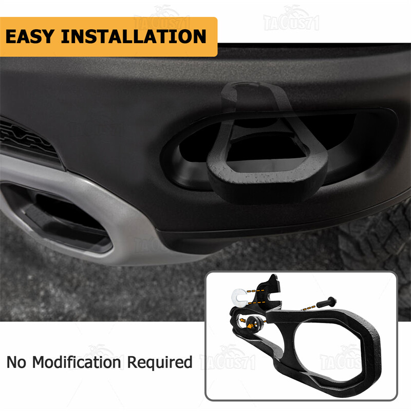 Front LH & RH For 2019-2024 Ram 1500 DT Black Tow Hooks W/ Hardware Heavy Duty