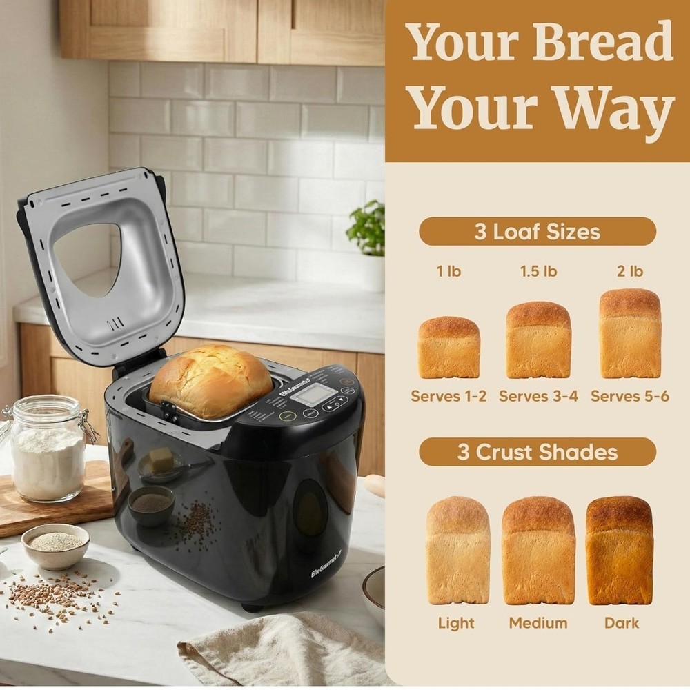 Elite Gourmet EBM8103B Programmable Bread Maker Machine - Black