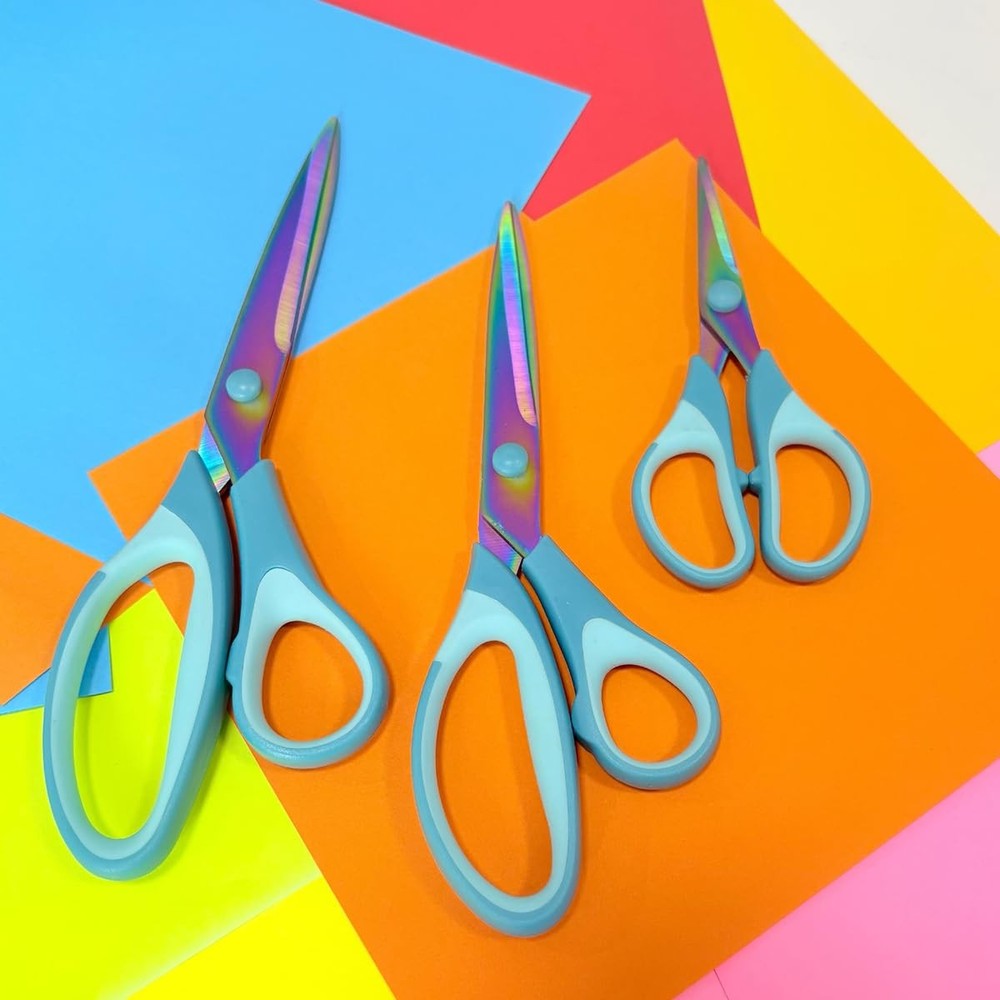 Craft Scissors 3 Pack All Purpose Sharp Titanium Blades Shears Blue Handle