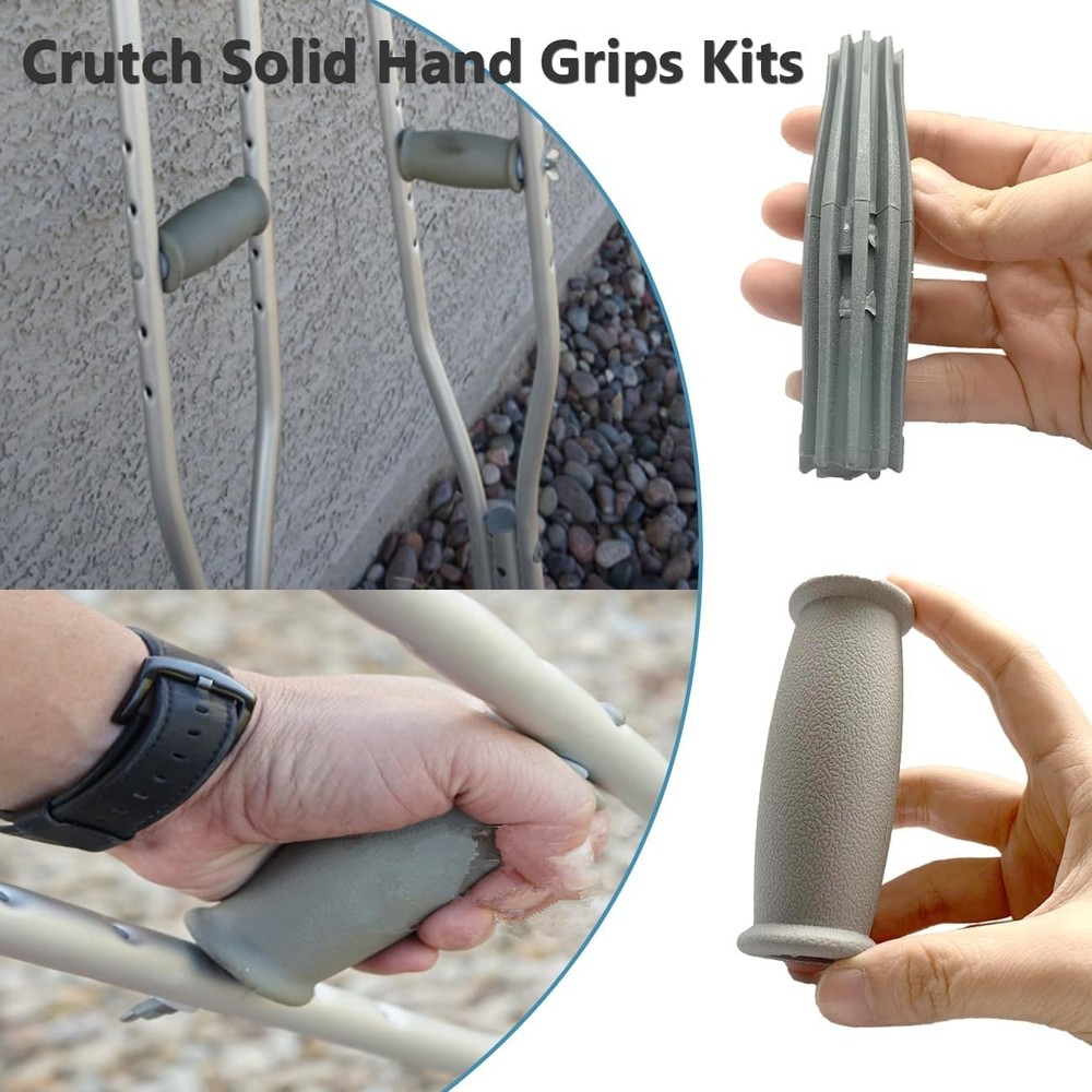 Crutch Solid Hand Grip, Replacement Cane Crutch Handgrips, 2 Pcs, Gray