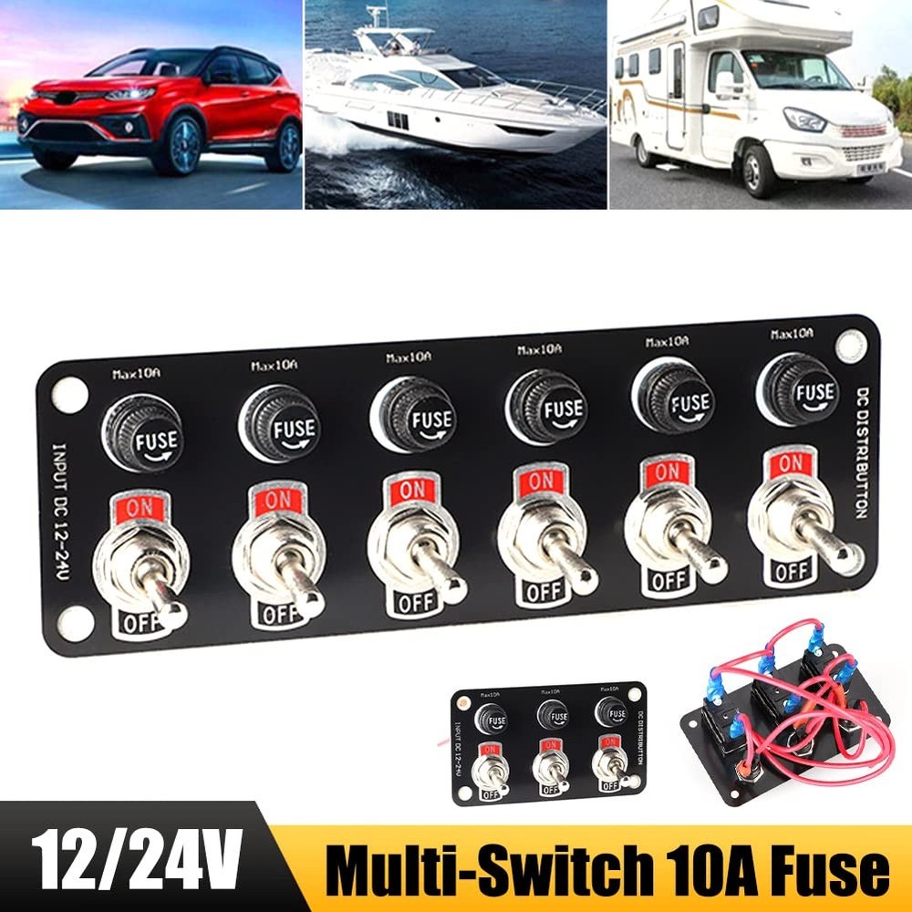 Waterproof Toggle Switch Panel Kit, DC 12V 6-in-1 Toggle Switch with 10A Fuse ON