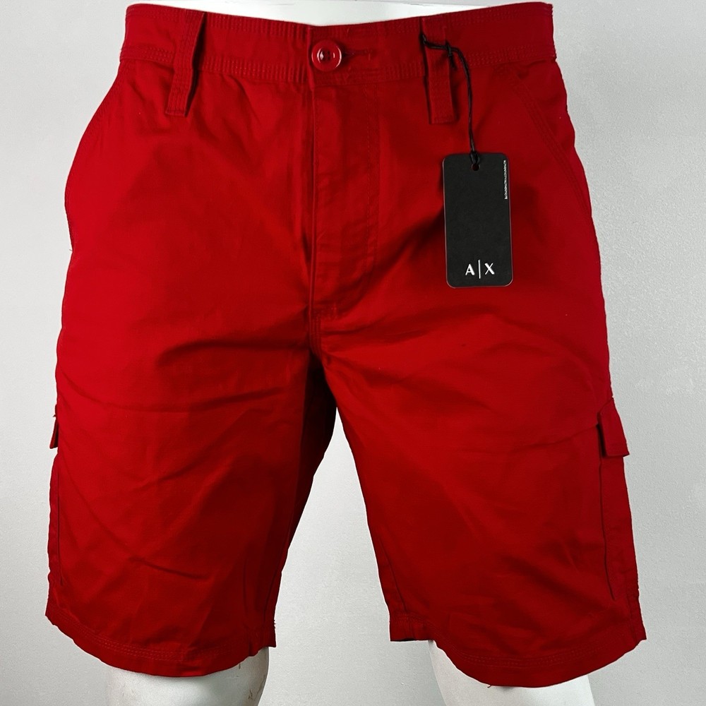 ARMANI EXCHANGE Utility Pockets Cotton Cargo Shorts Red NWT