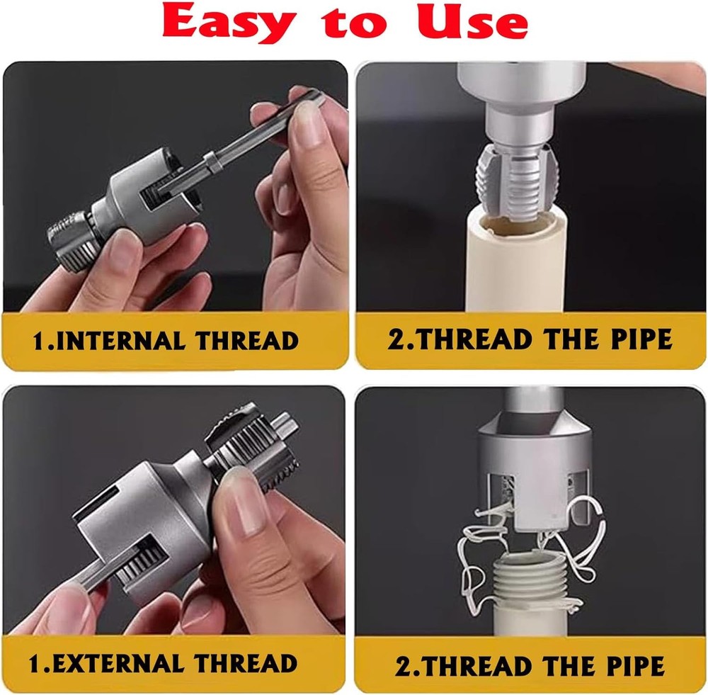 PVC Pipe Threader Kit, 3 Piece Set, 1/2" 3/4" NPT Sizes, Dual-Function Intern