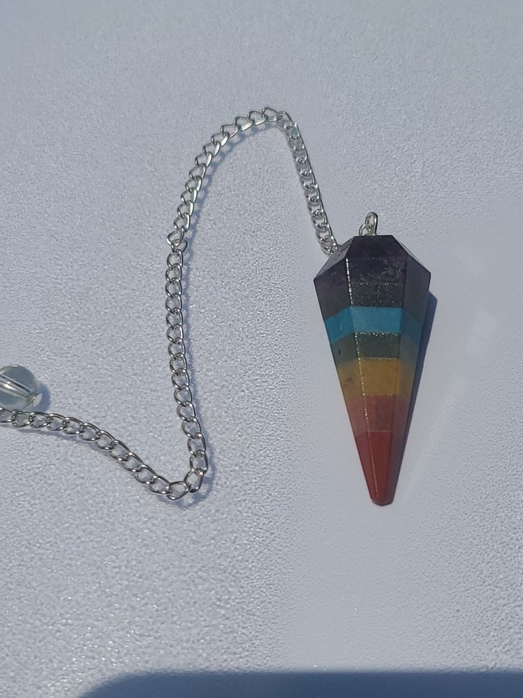 7 Chakra Faceted Cone Crystal Dowsing Pendulum Divination Tool