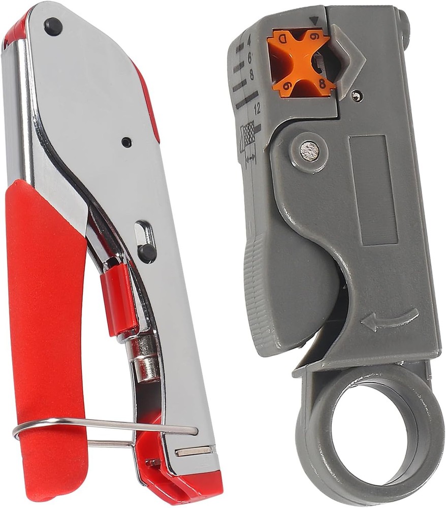 Coax Cable Crimper Tool Kit Coaxial Compression Fitting Red and Metallic