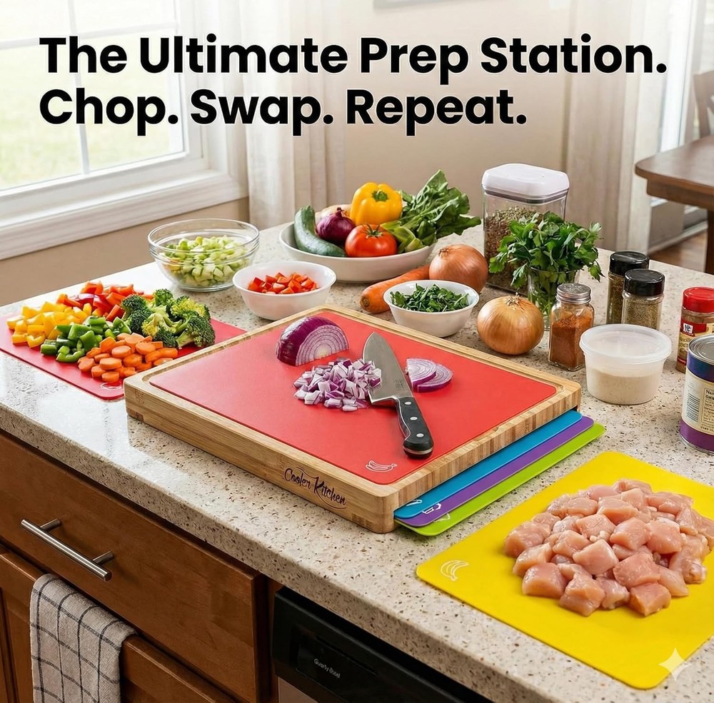 Prep and Serving, Easy Clean Bamboo Cutting Board and Dishwasher Safe Plastic -