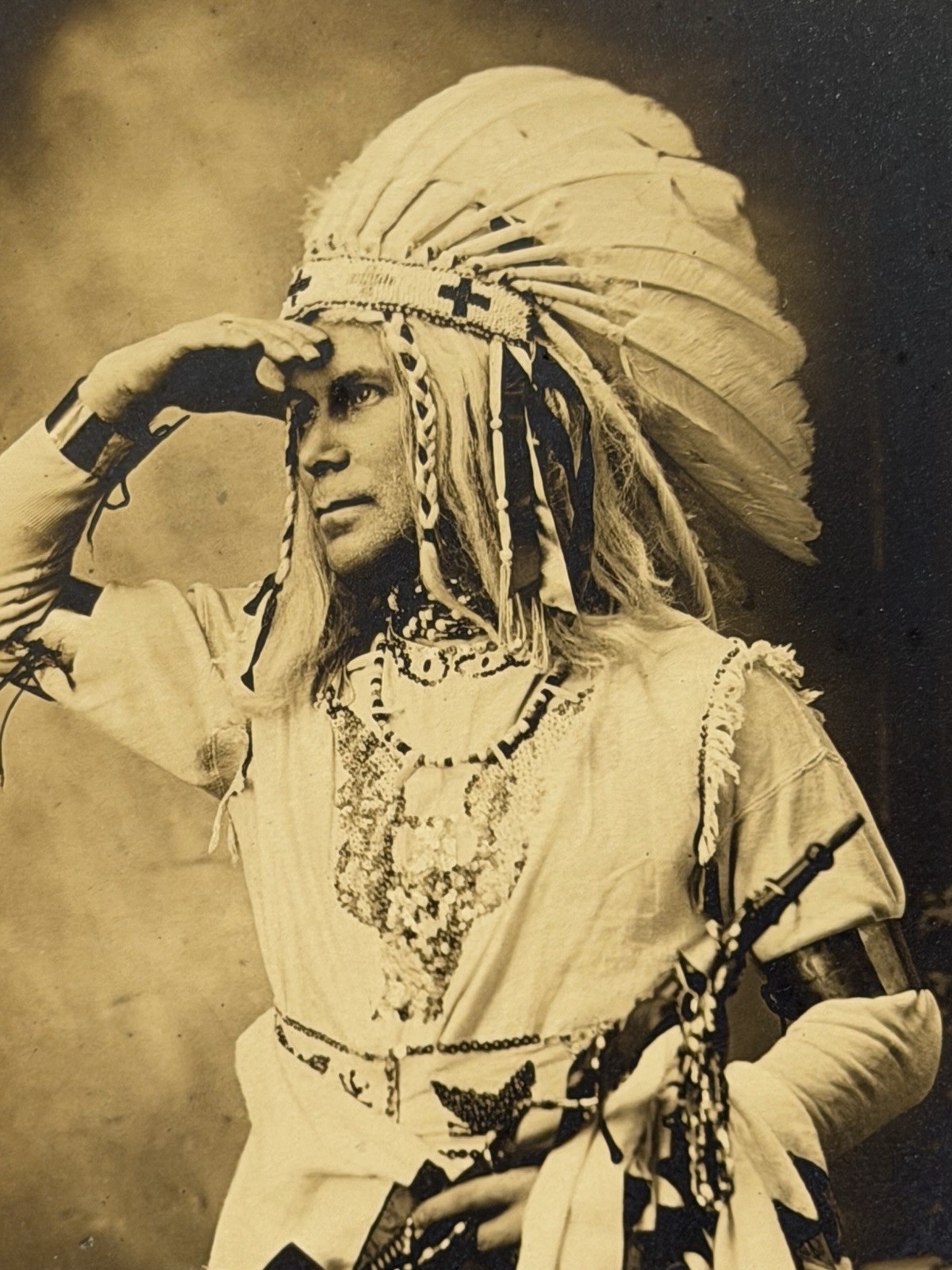 Antique Native American Indian Cabinet Card Photograph of A Chief; 1880s - 1900s