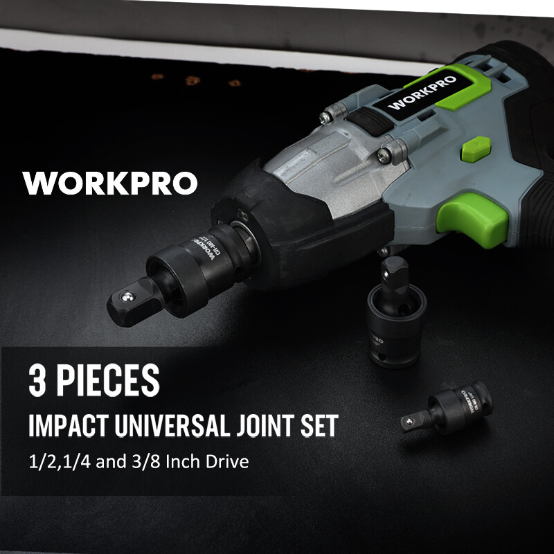 WORKPRO Impact Universal Joint Sets 3PCS 1/2" 3/8" 1/4" Dr Swivel Socket Adapter