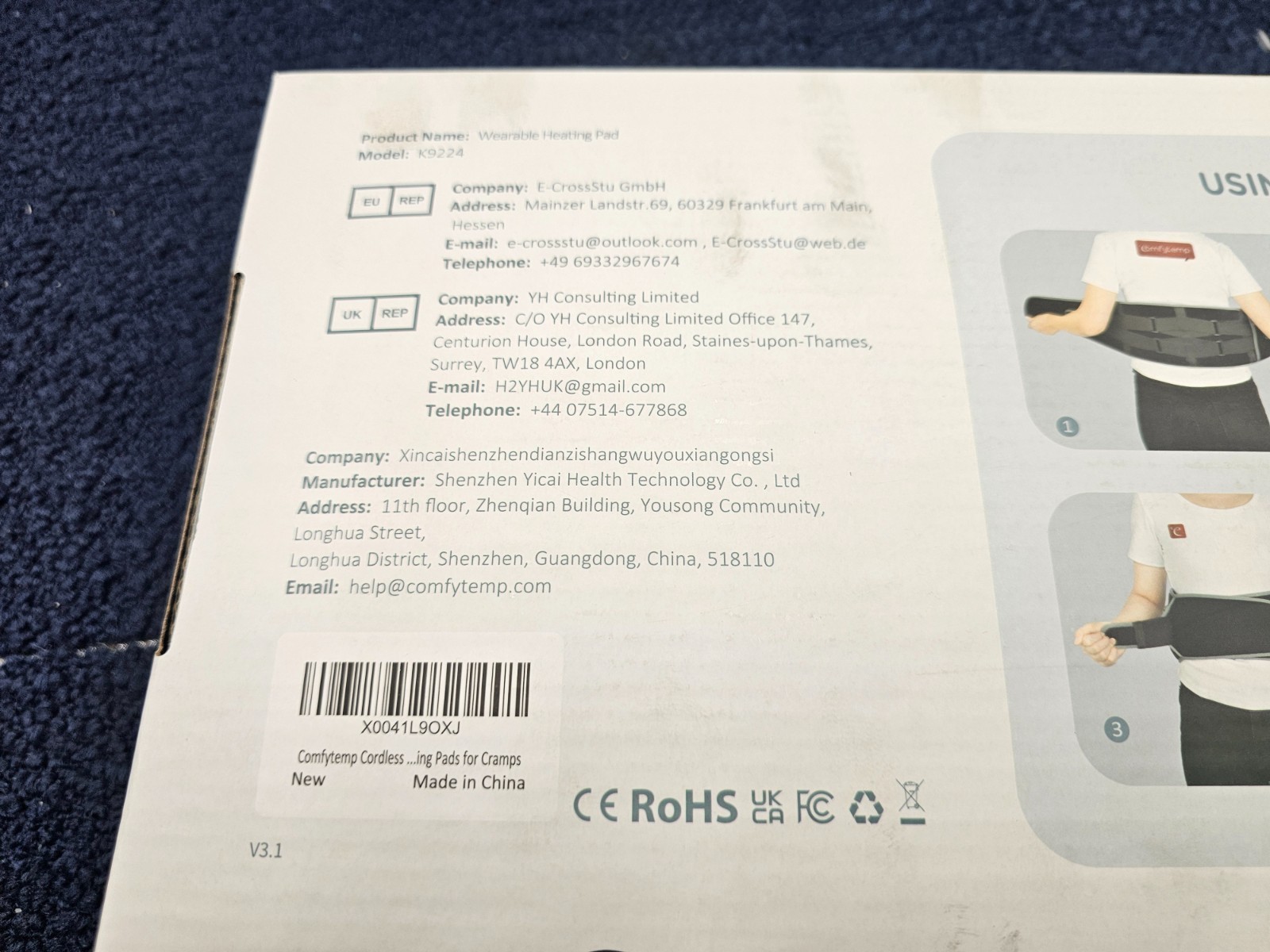 Comfytemp K9224 Cordless Heating Pad with Massager for Back Pain Relief