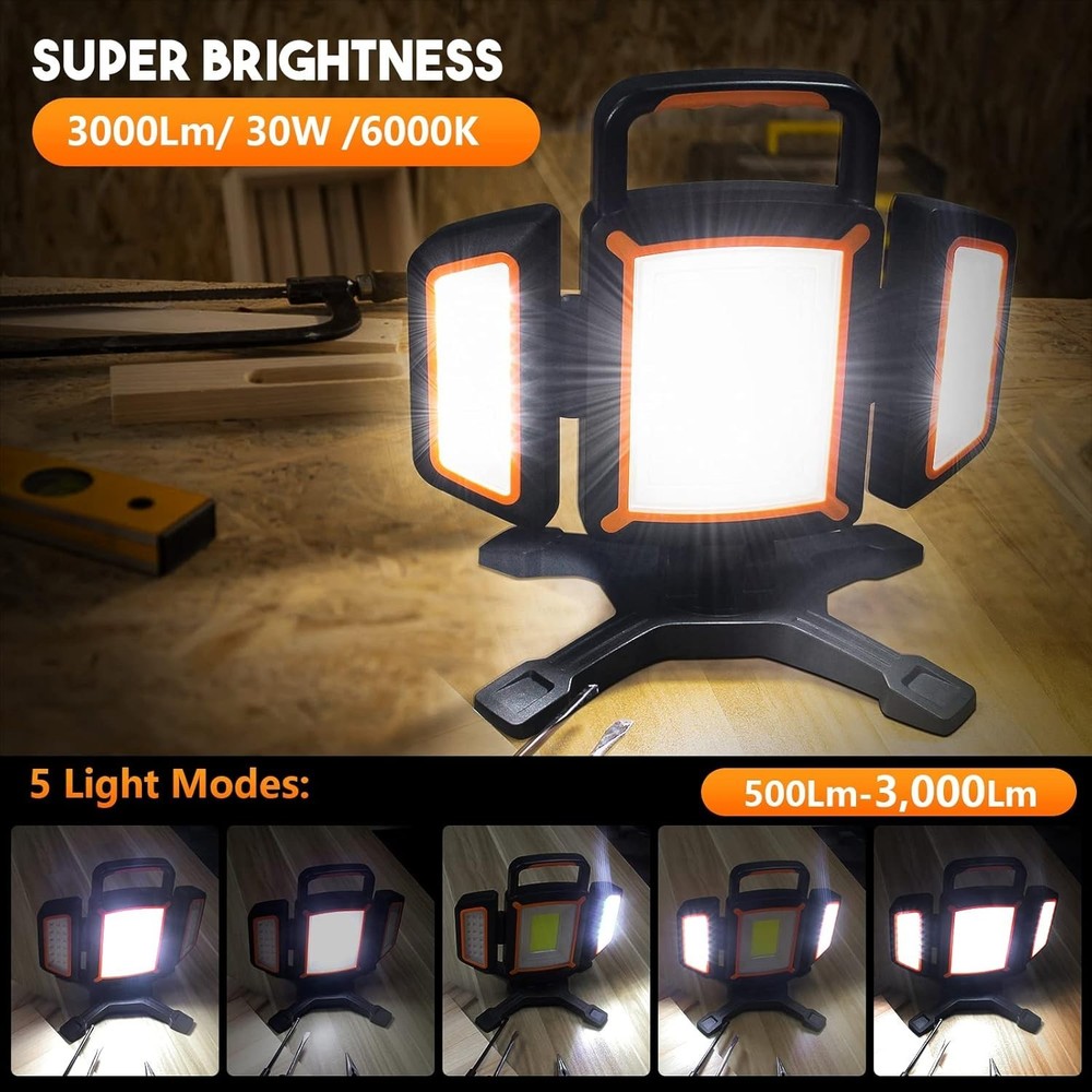 30W Rechargeable Work Light, 3000 Lumen Magnetic Work Light Battery Powered, ...