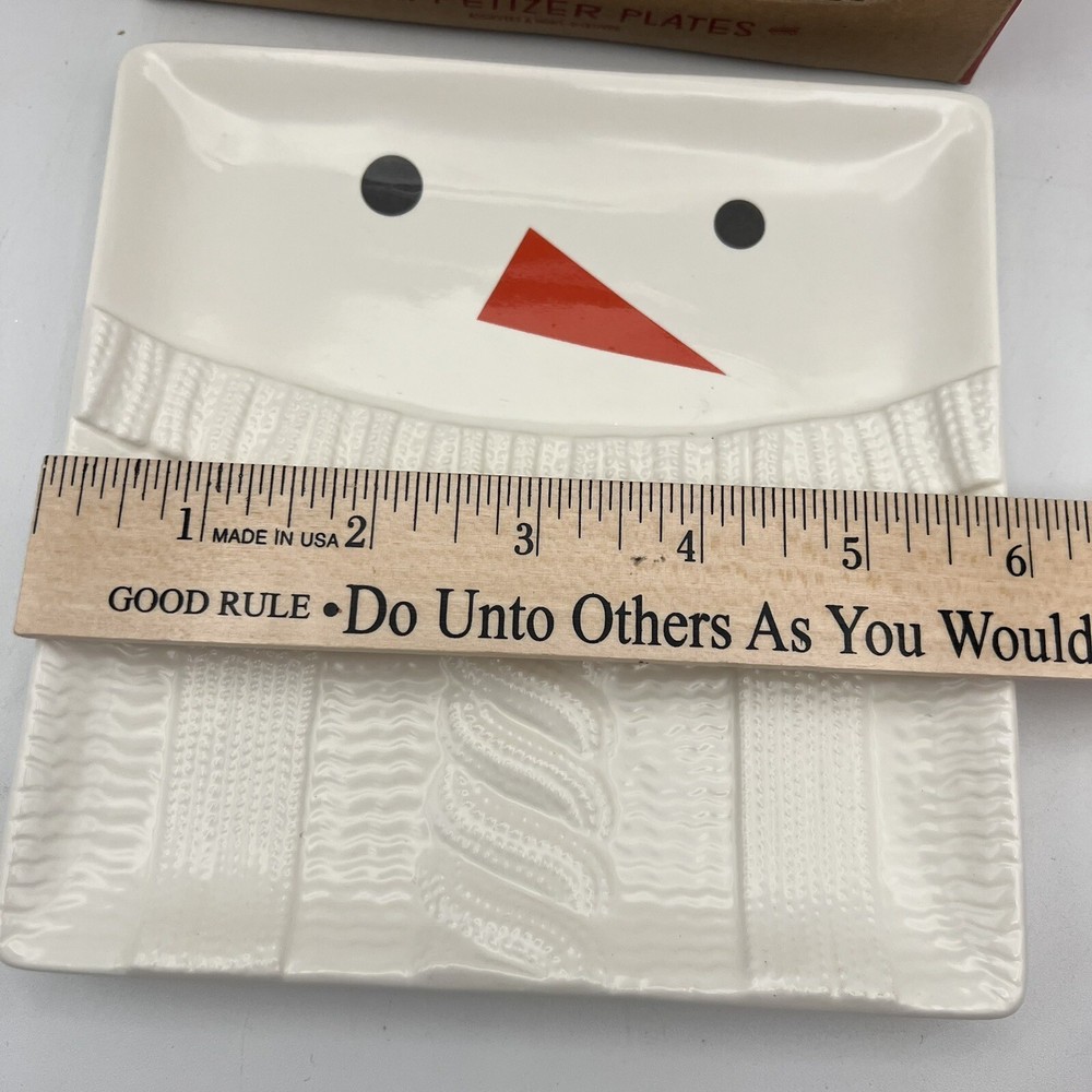 4 NIB Hallmark Square Snowman Appetizer Plates