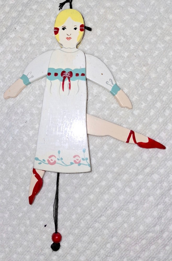 Vintage Pull String Toy Action Ballerina Dancer Ornament Jumping Jack